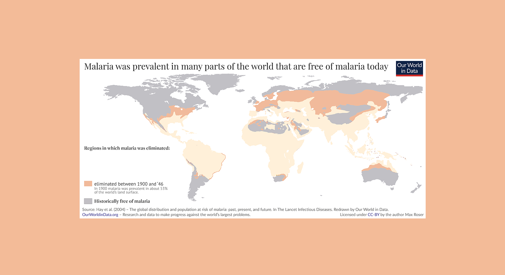 World map showing where and when malaria was eliminated