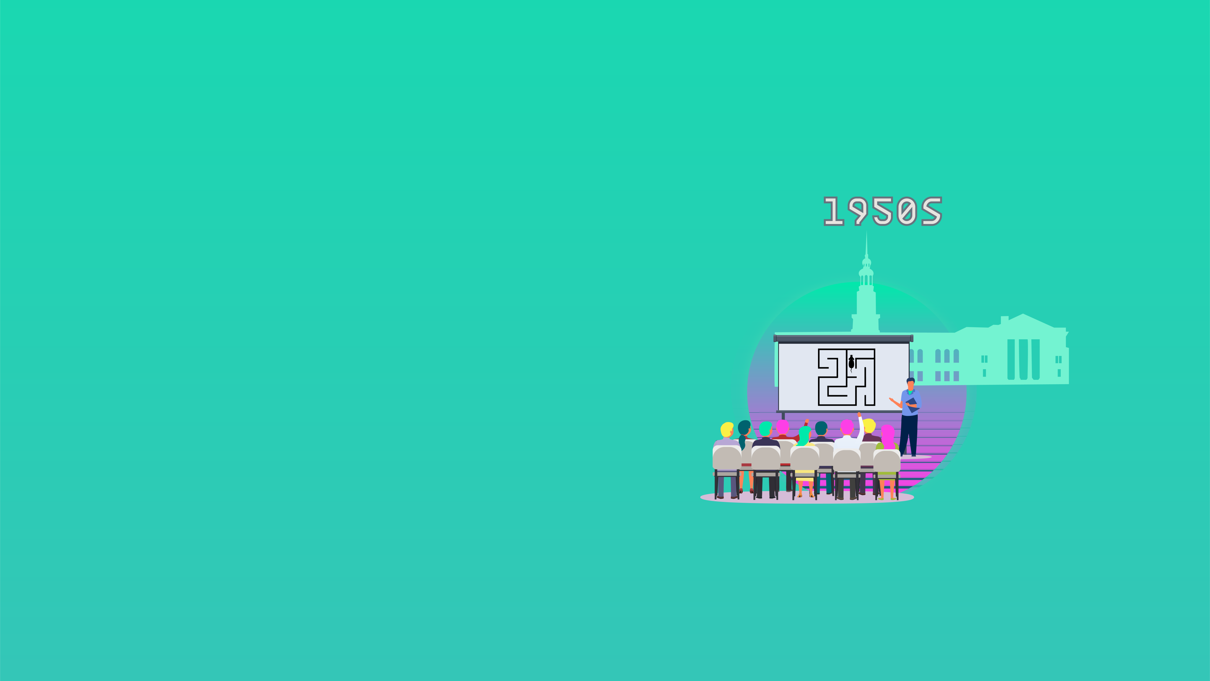 Graphic illustration of an early AI conference 