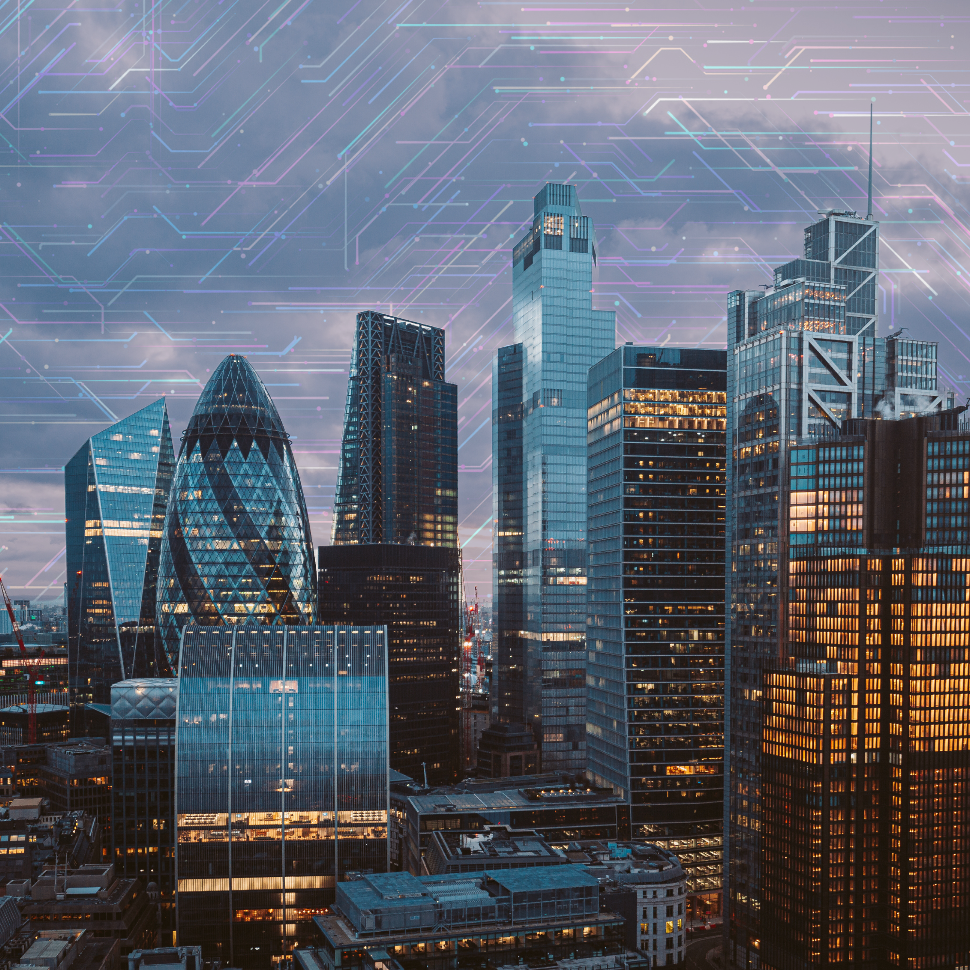 A view of skyscrapers in the City of London