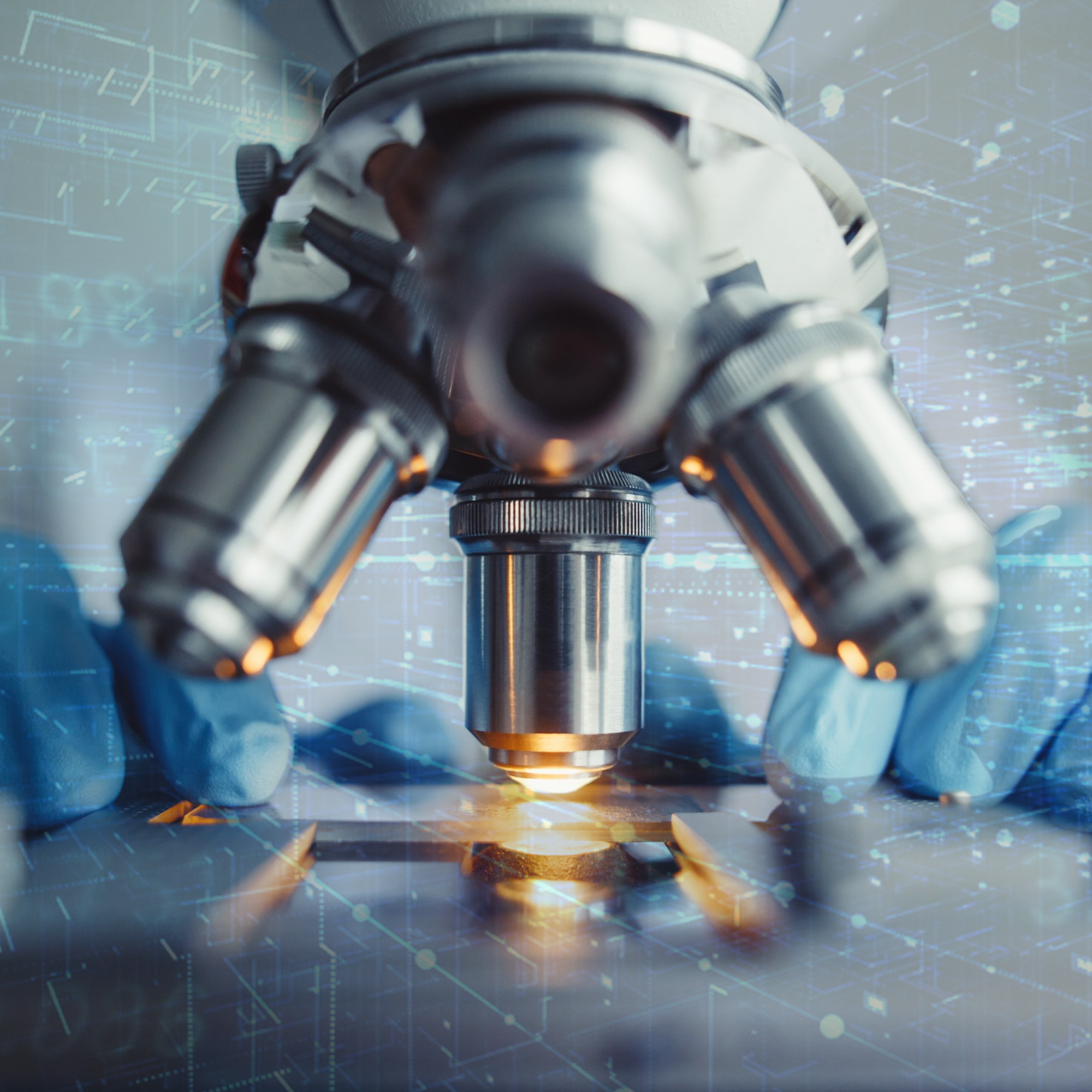 A microscope studies a sample