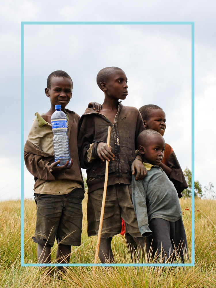 Four black children in a field of grass