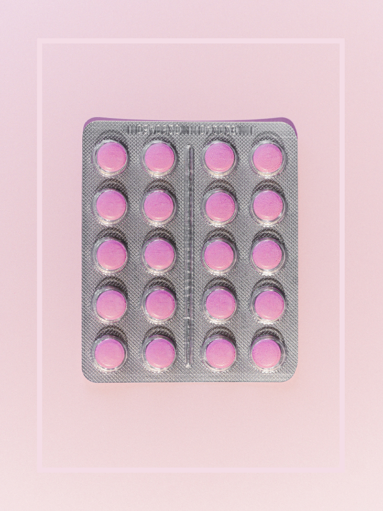 A packet of pink pills