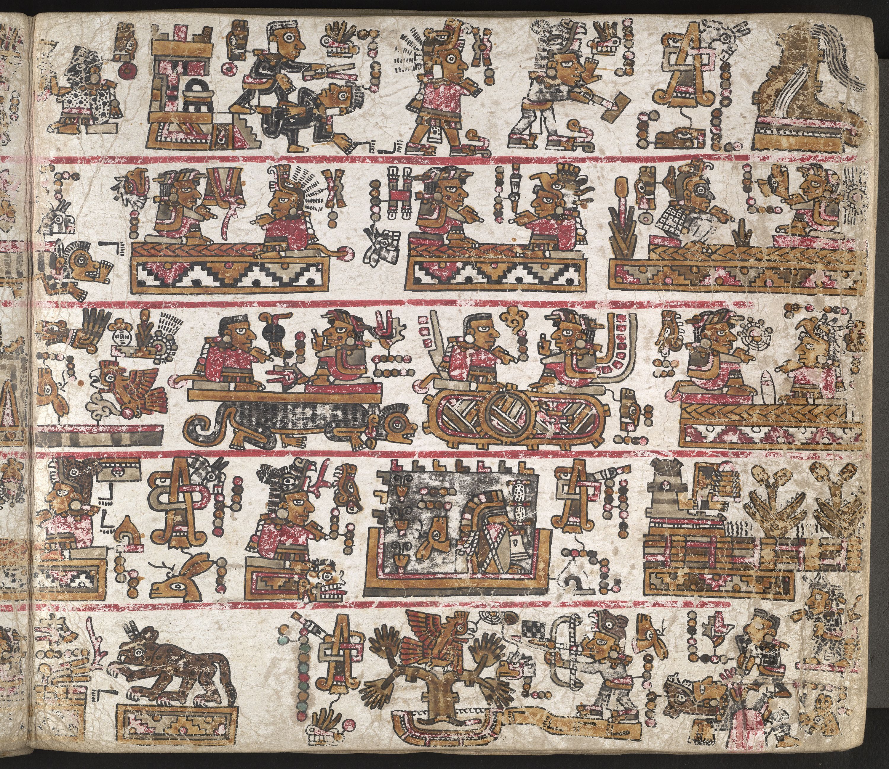 A close up of the Codex Selden, recording the genealogies and history from A.D. 783 to A.D. 1556 of the rulers of Añute