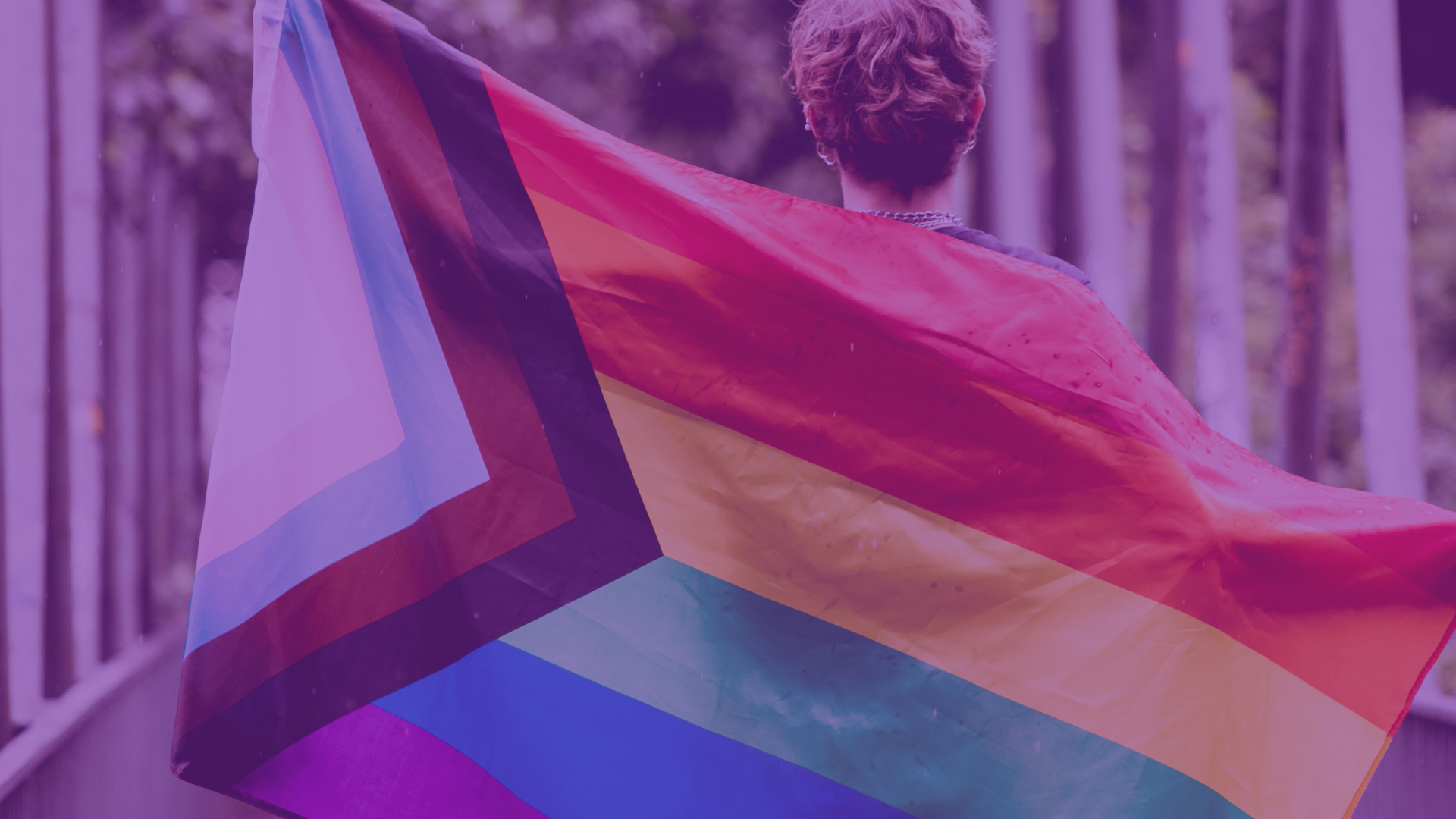 Person holding the LGBTQ+ pride flag